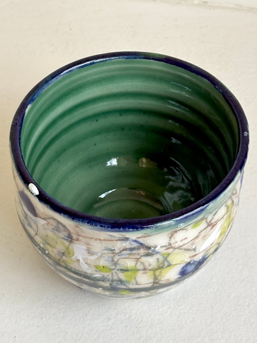 Teal, Navy, Cream & Highlighter Yellow Glazed Interior Decorative Vase (Multiple Styles) - Made X Hudson