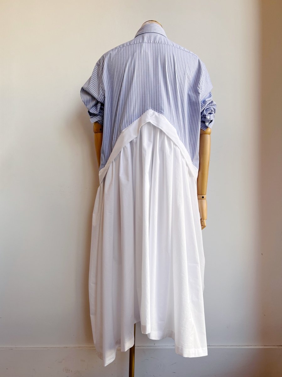 V - Line Shirtwaist Dress in Blue Mini - Plaid & White (Reworked) - Made X Hudson