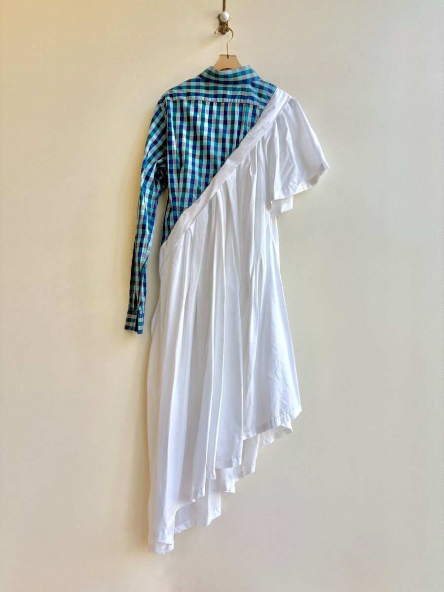 Asymmetric Shirtwaist Dress in Blue Tone Plaid & White (Reworked) - Made X Hudson