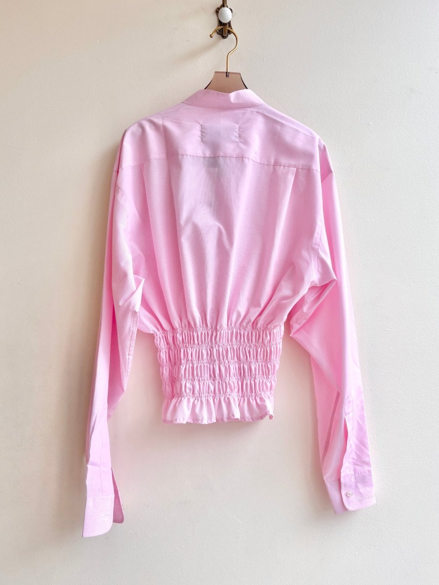 The George Top | Pink Mini - Stripe Button Down Top w/ Smocked Waist (Reworked) - Made X Hudson