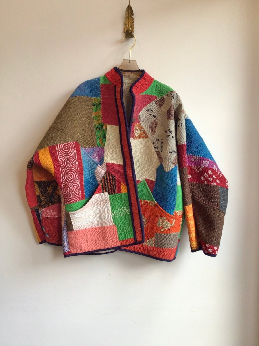 Reversible Ladhiya Quilted Jacket in Colors Red, Pink, Blue, Orange, Brown, Purple, Black & Grey and Blue Stripe, Red, Orange, Green, Blue - Made X Hudson