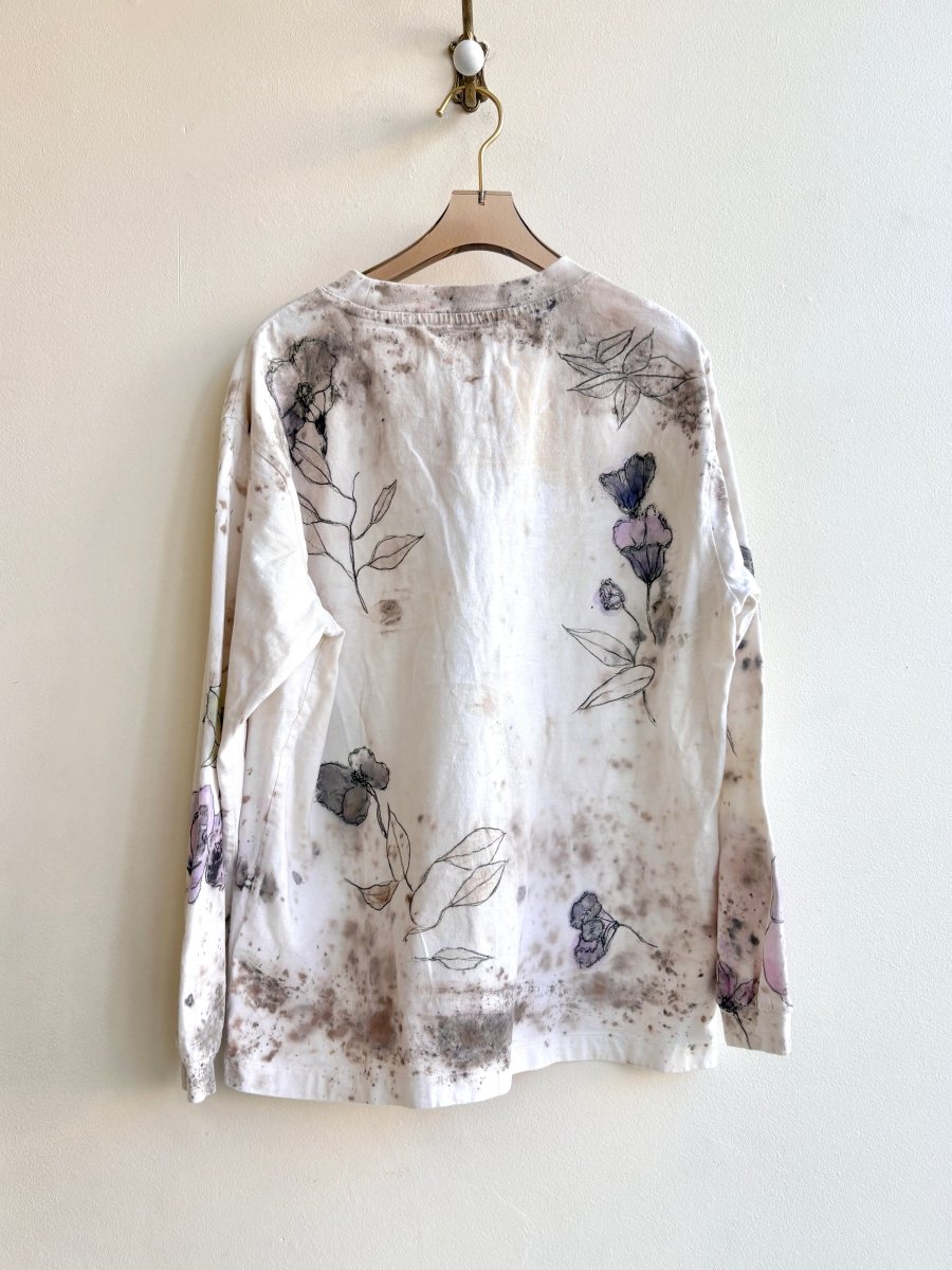 Eco Speckled and Hand Painted Violets Long Sleeve Cotton Shirt (Reworked) - Made X Hudson