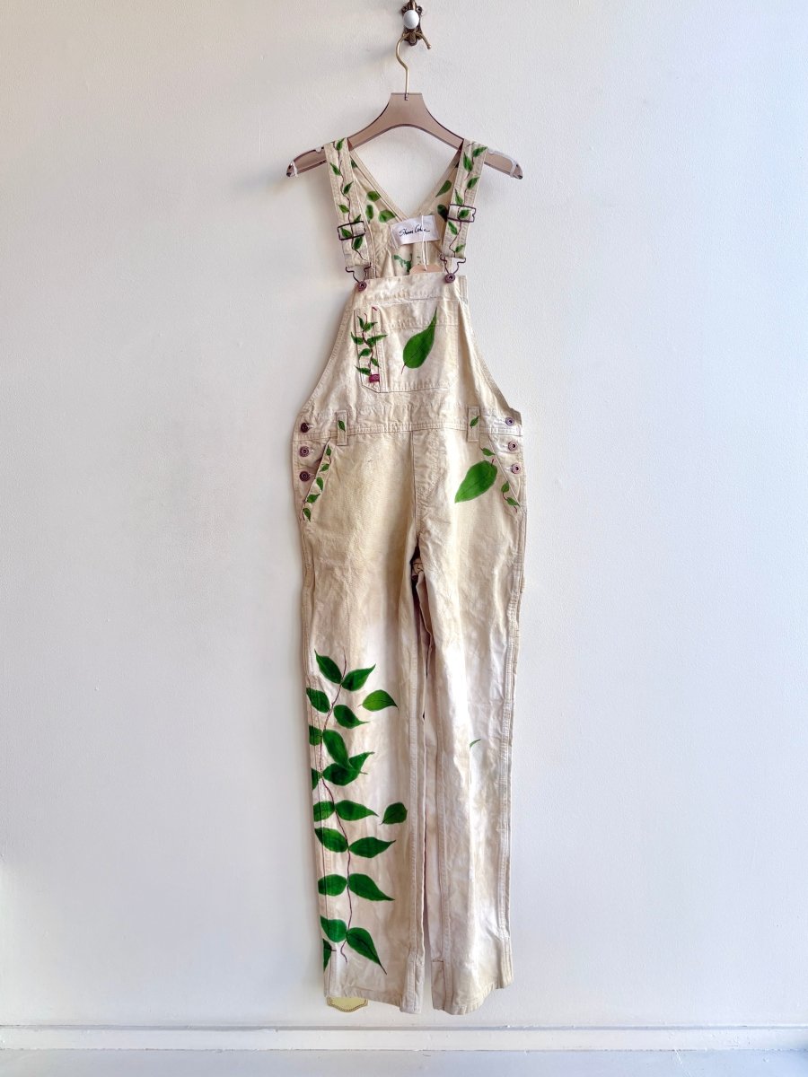 Walnut Dyed Overalls with Green Vines Hand Painted (Reworked) - Made X Hudson