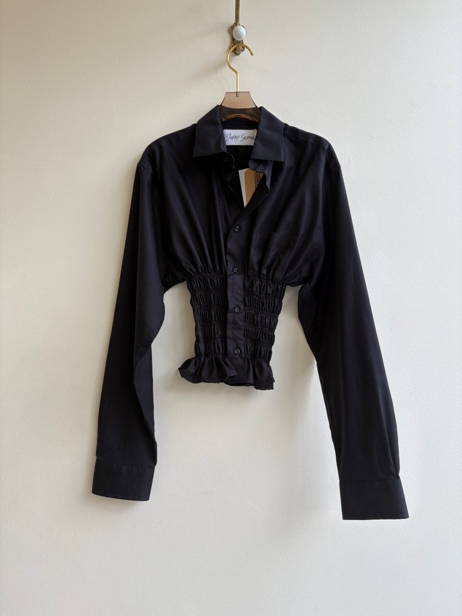 The George Top | Black Button Down Top w/ Smocked Waist (Reworked) - Made X Hudson