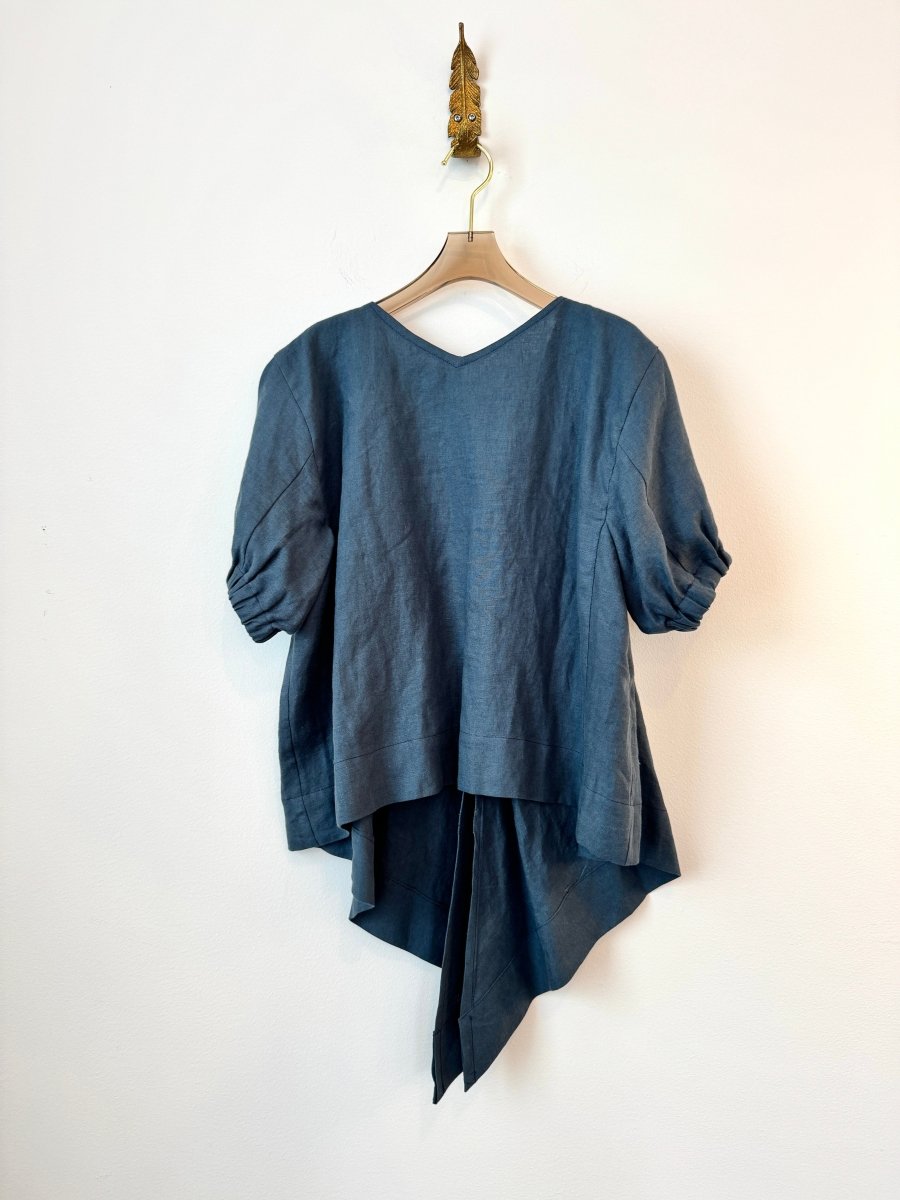 Swallow Tail Twilight Blue Linen Top - Made X Hudson