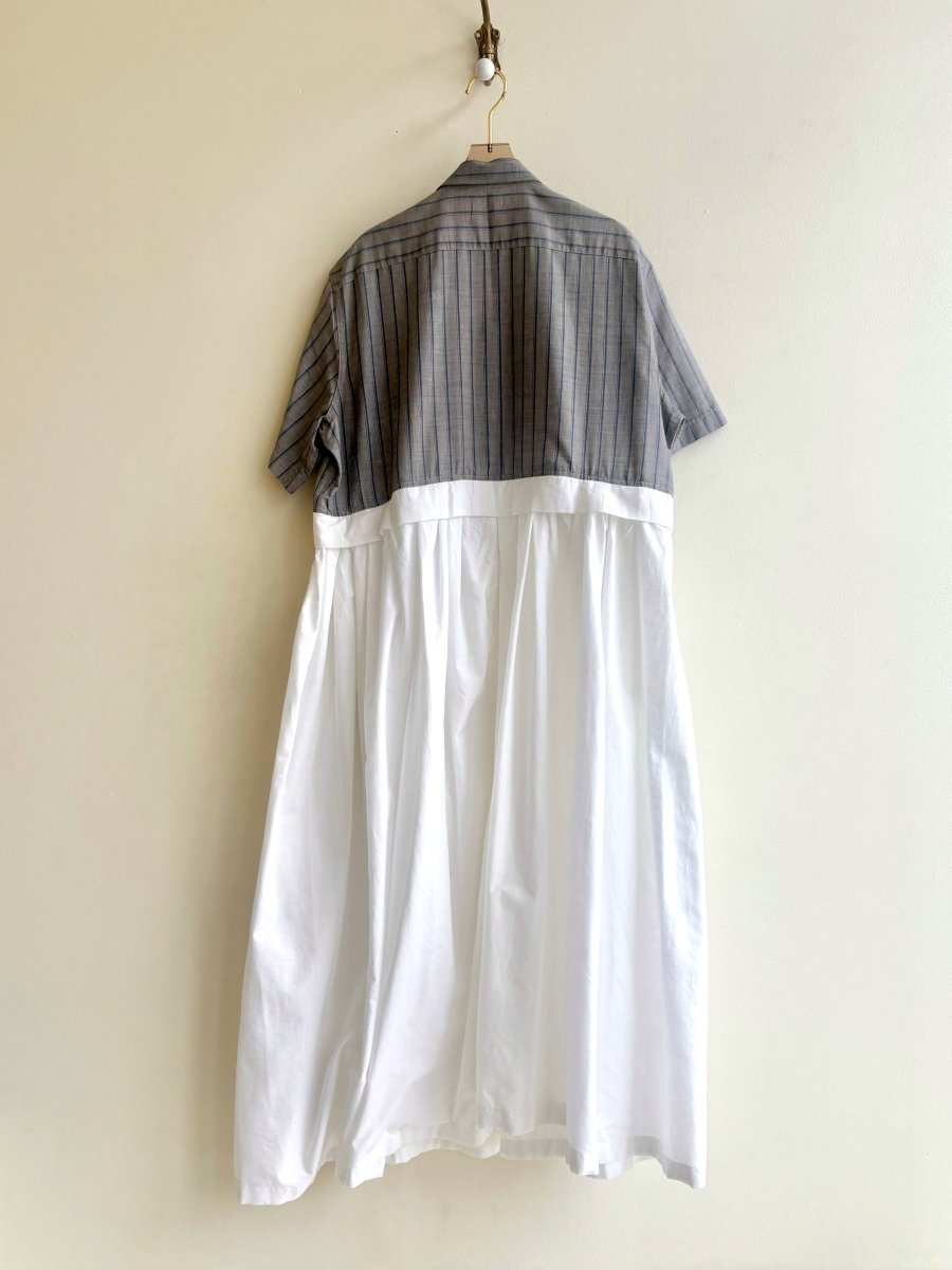 Empire Shirtwaist Dress in Grey & Navy Stripe & White (Reworked) - Made X Hudson