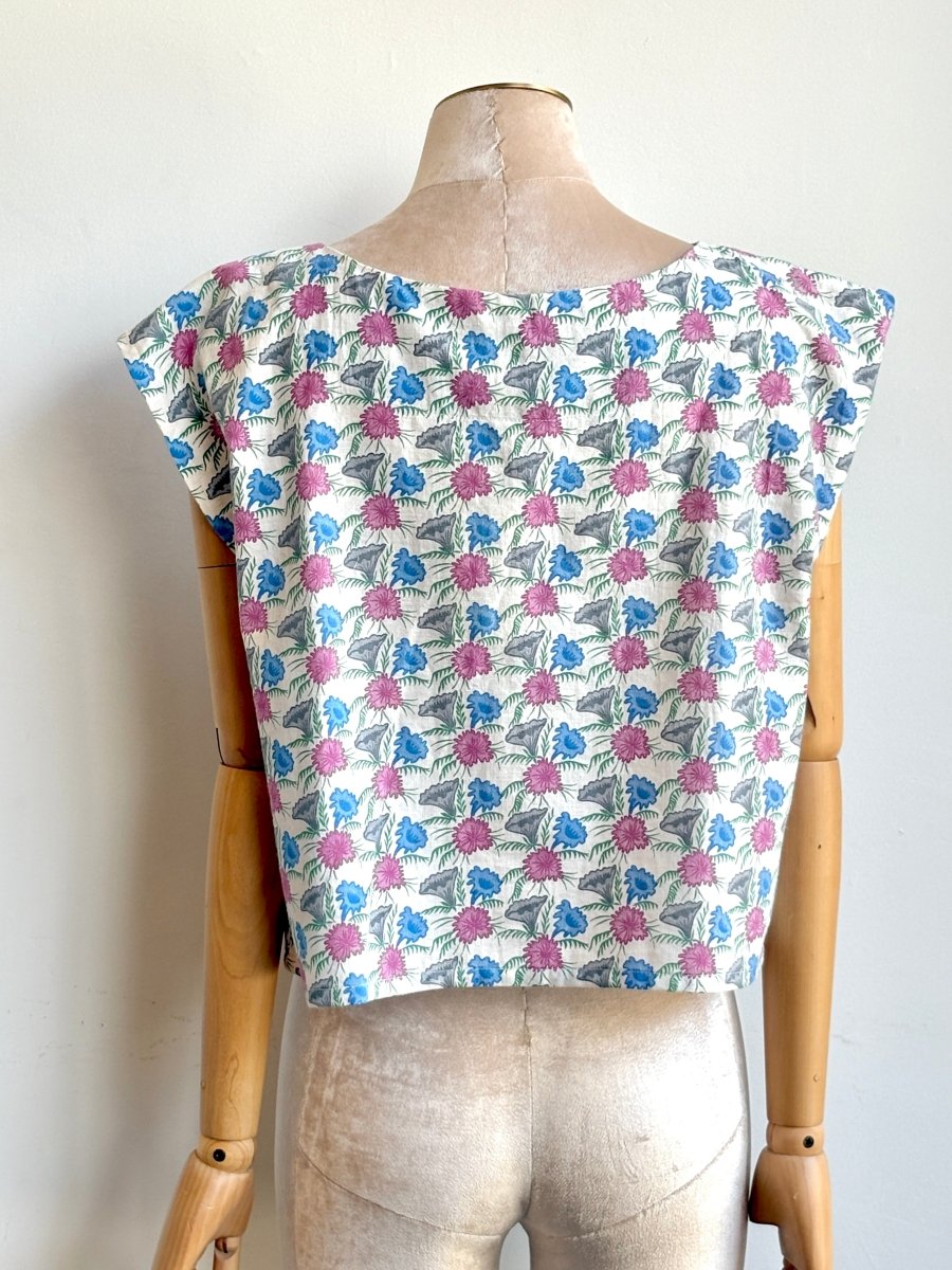 Fuschia, Grey & Blue Floral Print Box Top - Made X Hudson