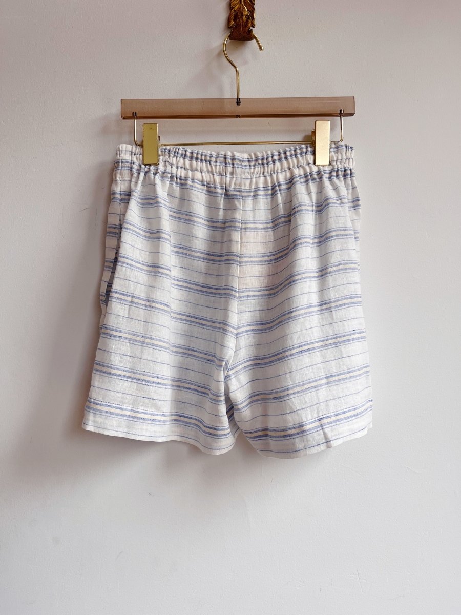 White, Blue & Cream Linen Town Shorts - Made X Hudson