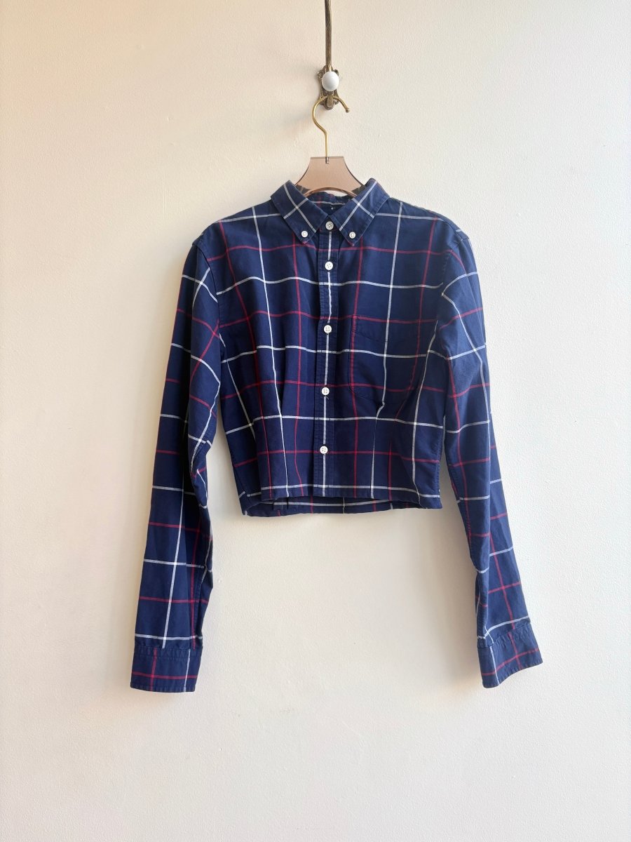 The Kevin Top | Navy w/ Red & White Plaid Top w/ Gathered Waist (Reworked) - Made X Hudson