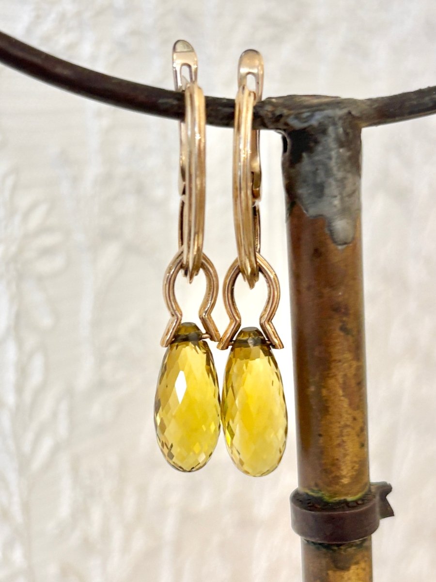 14K Gold & Lemon Quartz Stone Dangle Macaroni Earrings - Made X Hudson