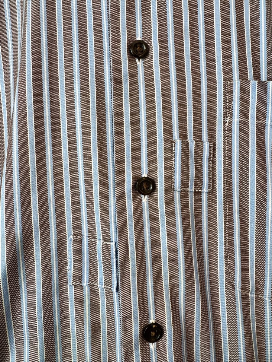 Lucius Shirt Dress in Blue and Brown Stripe with Navy Skirt (Reworked) - Made X Hudson