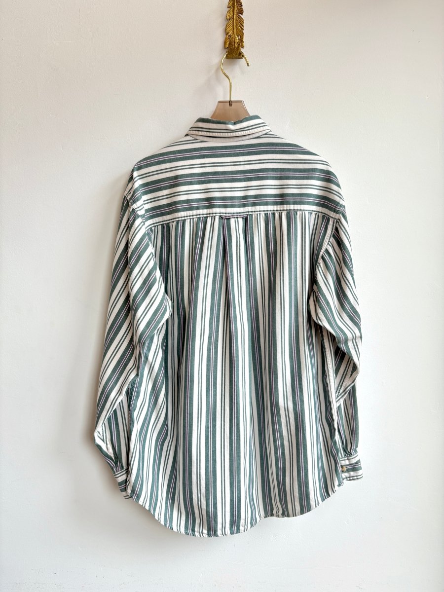 Eddie Bauer | Sage, Purple, & White Stripped Cotton Twill Shirt (Vintage) - Made X Hudson