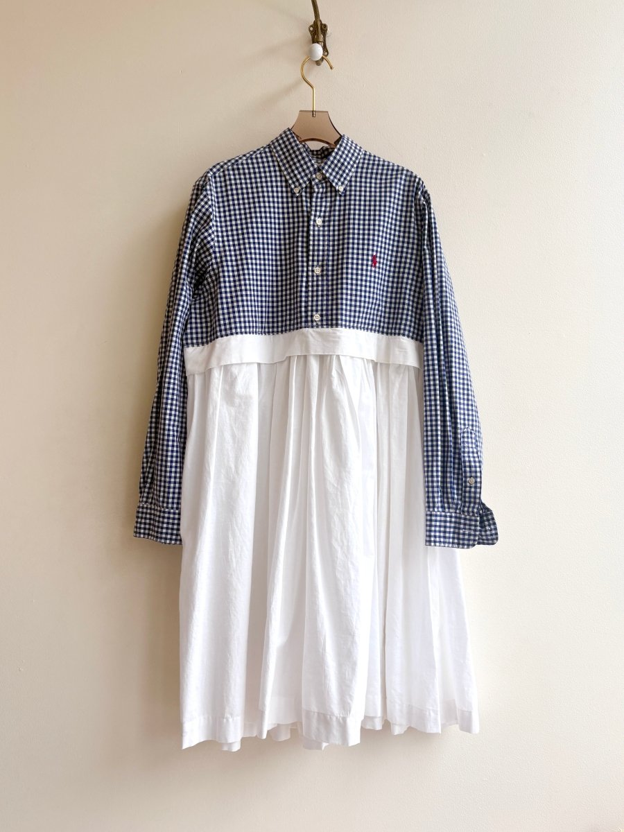 Empire Shirtwaist Dress in Blue and White Gingham & White (Reworked) - Made X Hudson