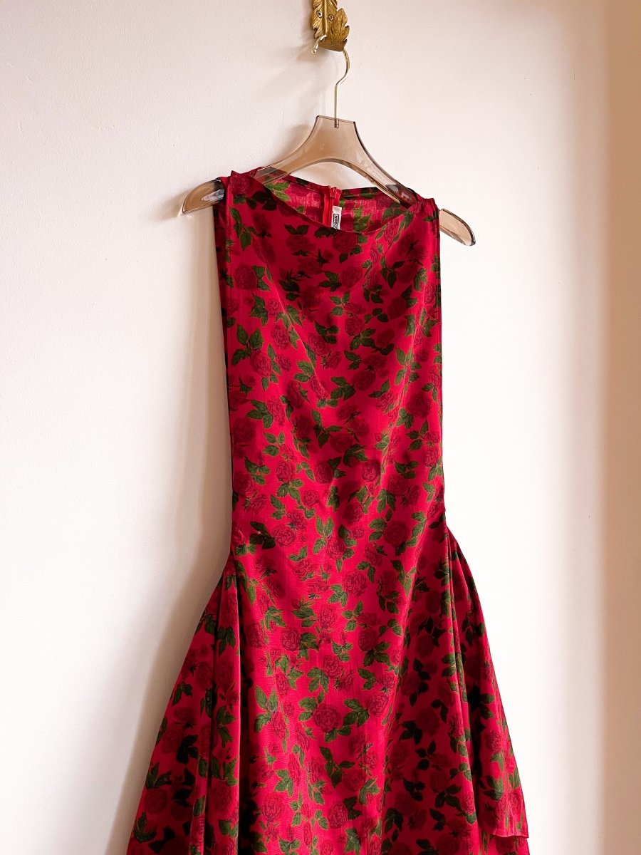 Zero Waste Ruffle Dress in Red Rose Floral Print - Made X Hudson
