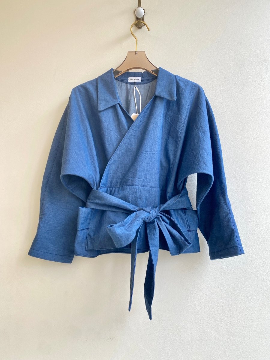 Blue Cotton Zero Waste Front Wrap Tie Top - Made X Hudson