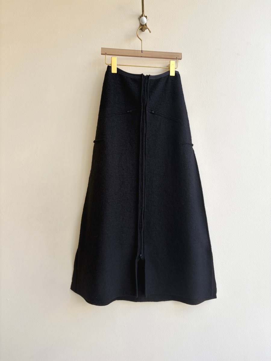 Two Pocket Black Wool Over Skirt w/ Adjustable Zipper Front - Made X Hudson