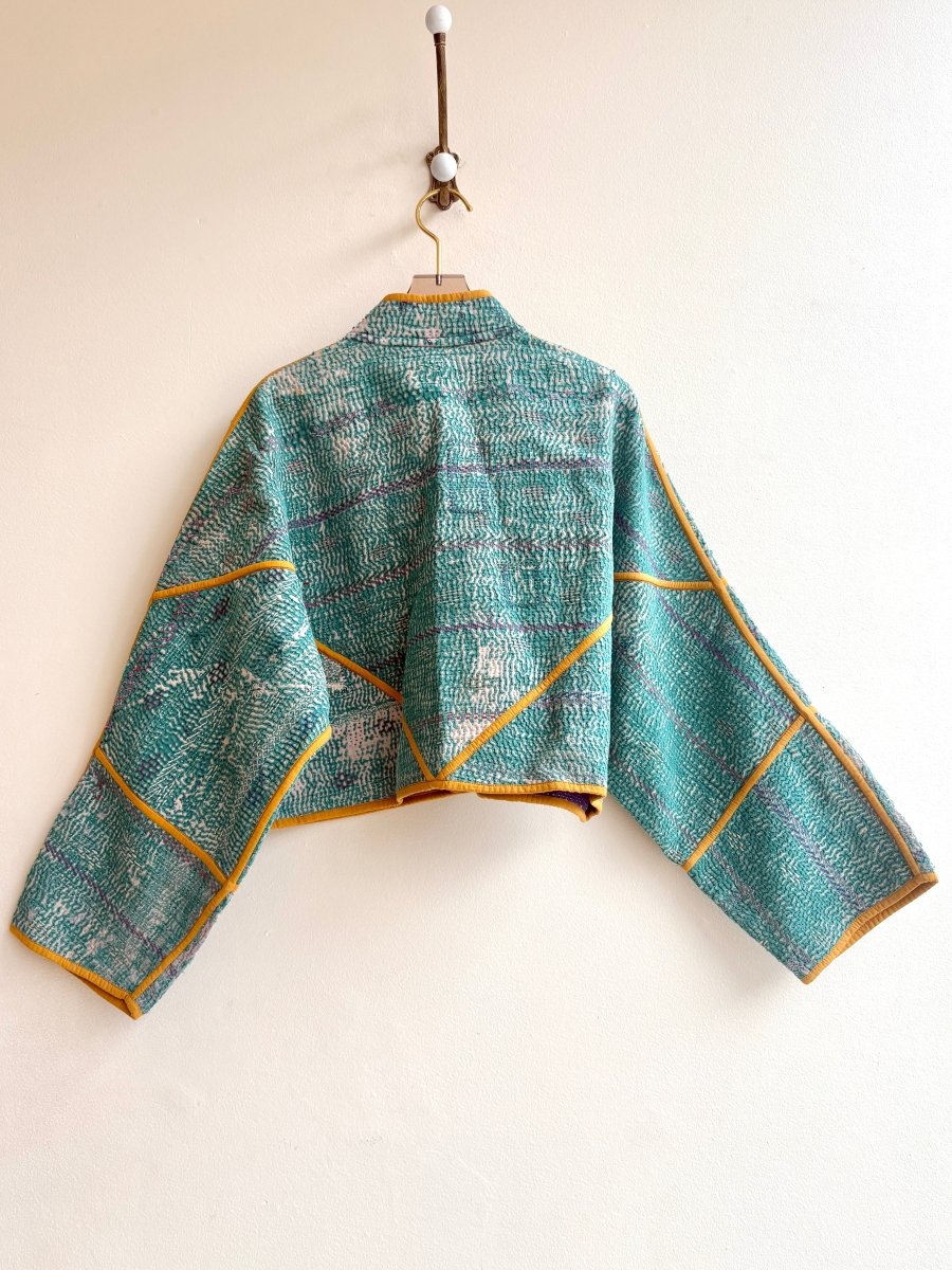 Reversible Kaira Quilted Cropped Jacket in Colors Aqua Teal, Cherry Blossom, Lavender, Ocher Yellow & Royal Purple, Baby Pink, Cream - Made X Hudson