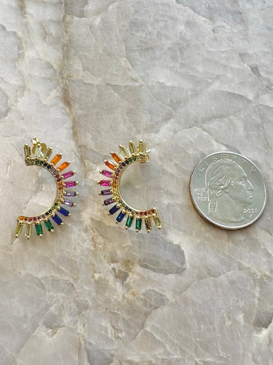 18k Gold Filled Rainbow CZ Half Circle Earrings - Made X Hudson
