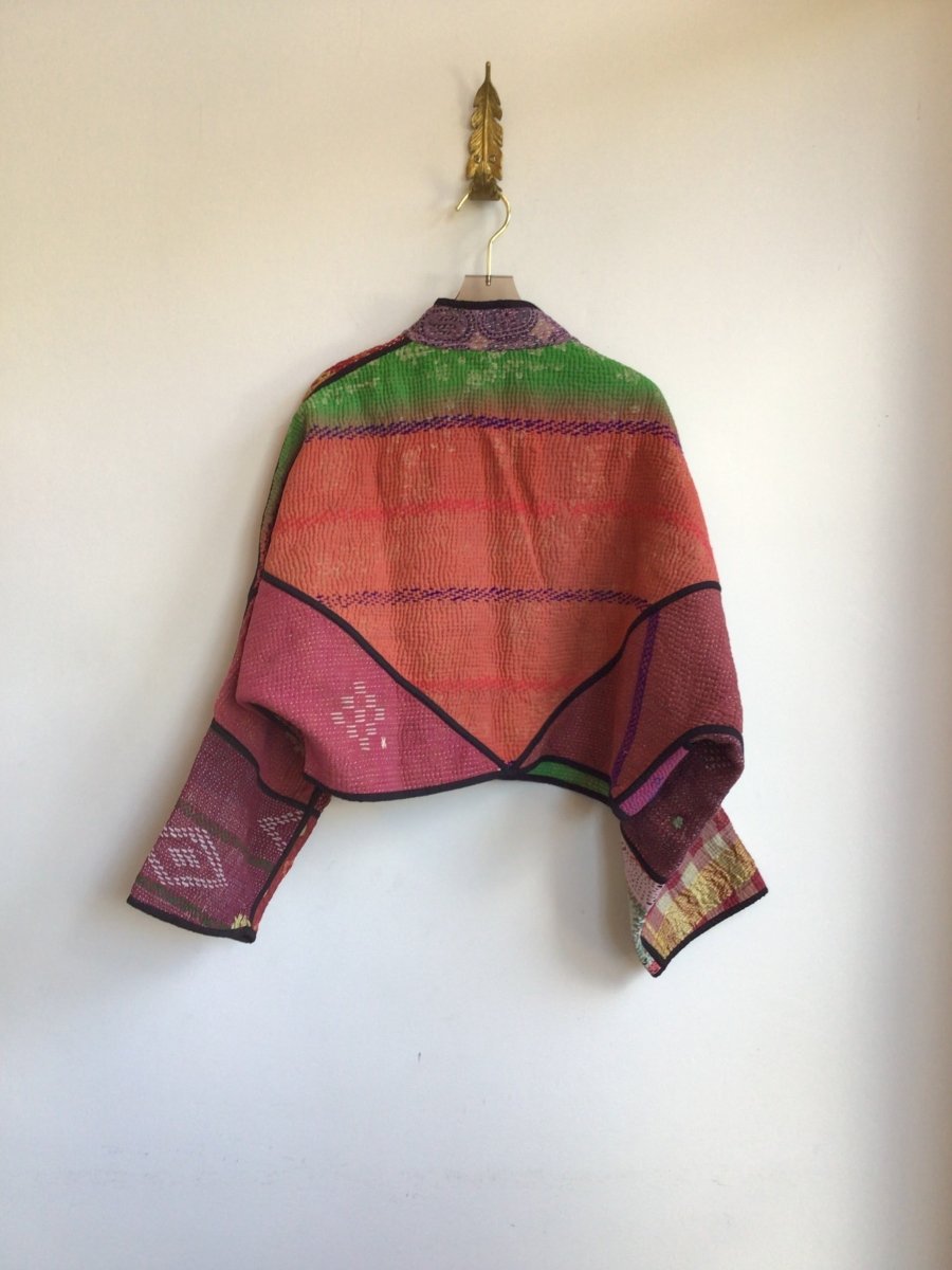 Reversible Kaira Quilted Cropped Jacket in Colors Orange, Pink, Red, Green & Green, Sage, Burgundy, Red - Made X Hudson