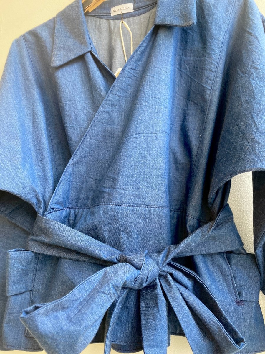 Blue Cotton Zero Waste Front Wrap Tie Top - Made X Hudson