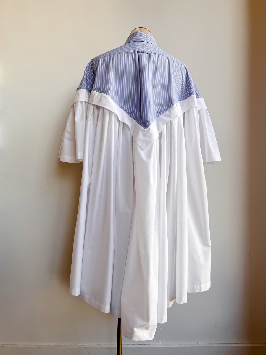 Flutter Sleeve Shirtwaist Dress in Blue, Black & White Stripe & White (Reworked) - Made X Hudson