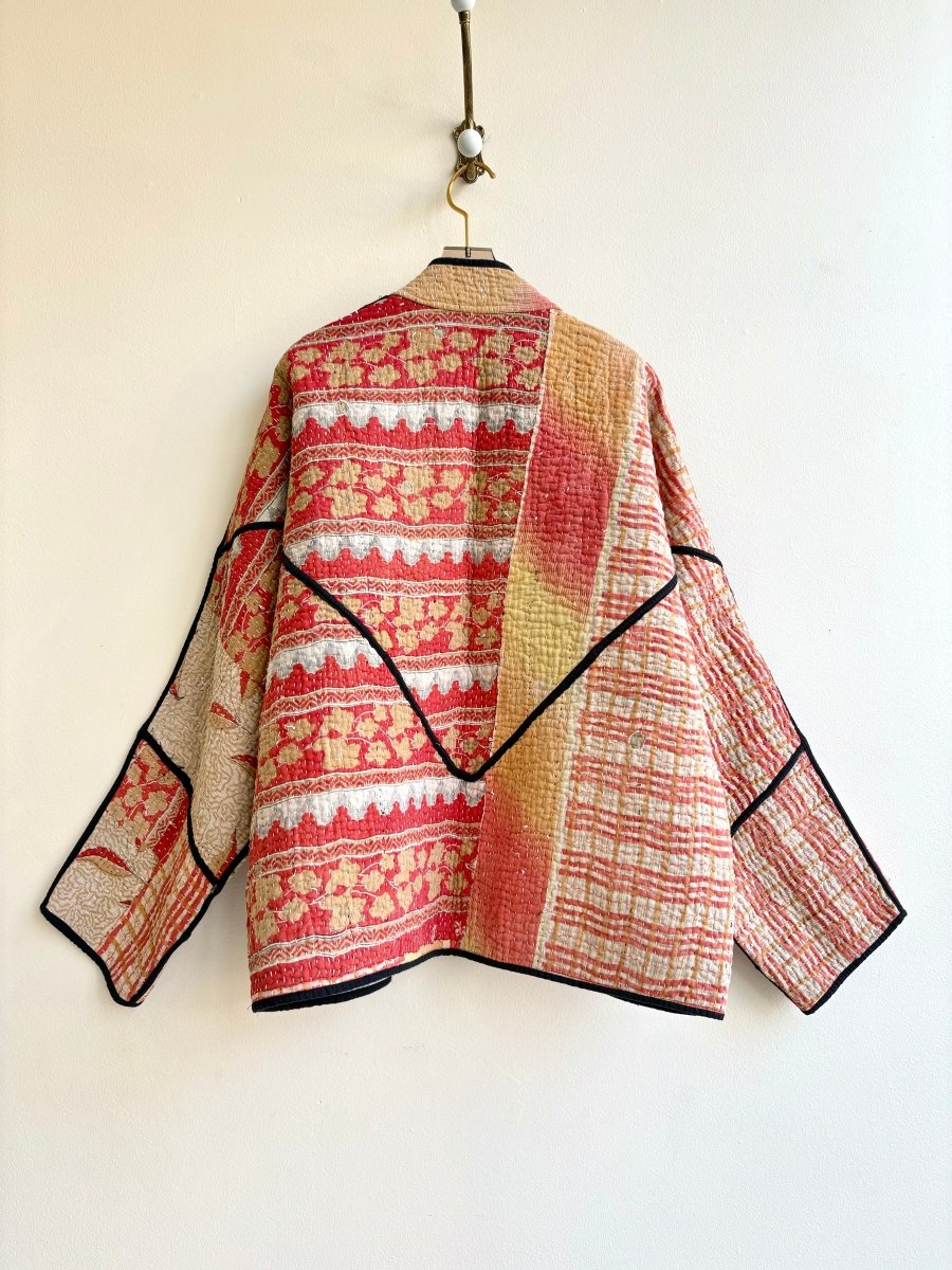 Reversible Ladhiya Quilted Jacket in Colors Blue, Purple, Multi Patchwork & Sunset Orange, Yellow, Coral - Made X Hudson