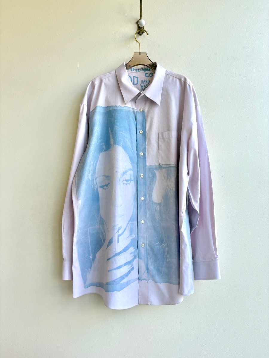 Cher Blue Sun Cyanotype Petal Pink Button-Up Shirt (Reworked) - Made X Hudson