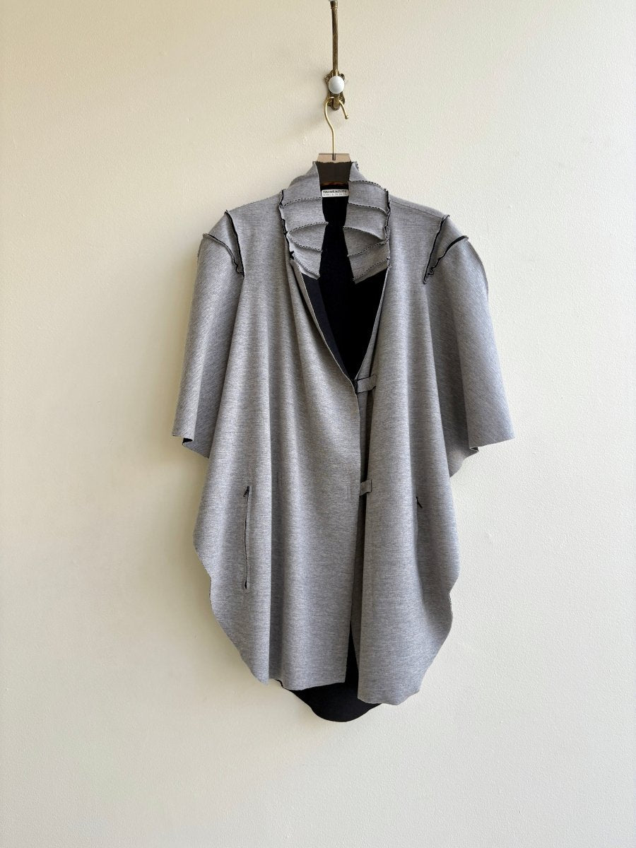 Light Grey Wool Reversible Cape w/ Pockets - Made X Hudson