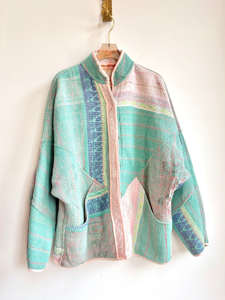Reversible Ladhiya Quilted Jacket in Colors Peach, Cream & Aqua Blue, Pale Pink, Blue - Made X Hudson