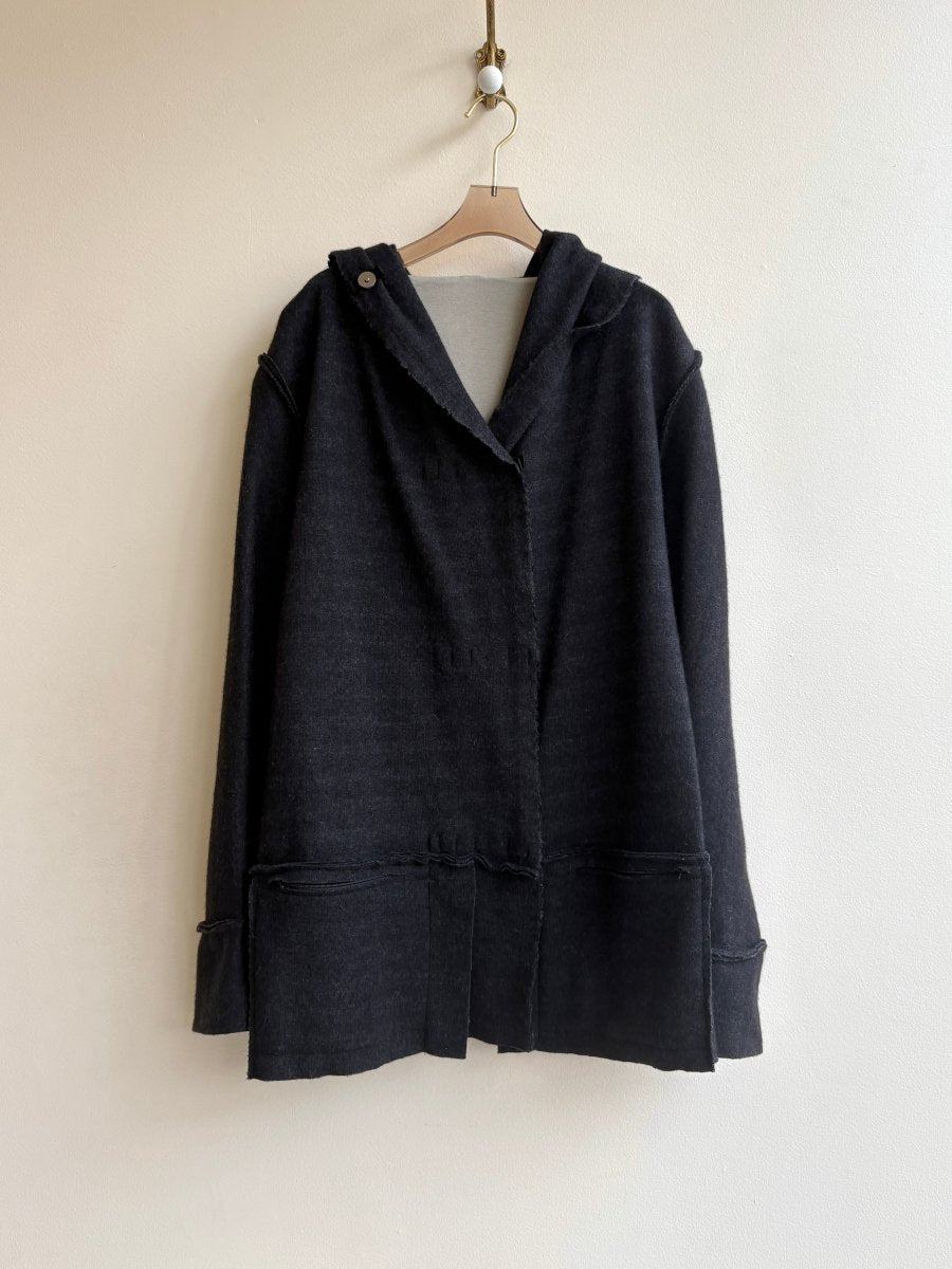 Charcoal | Wool Hooded Over Coat w/ Pockets - Made X Hudson
