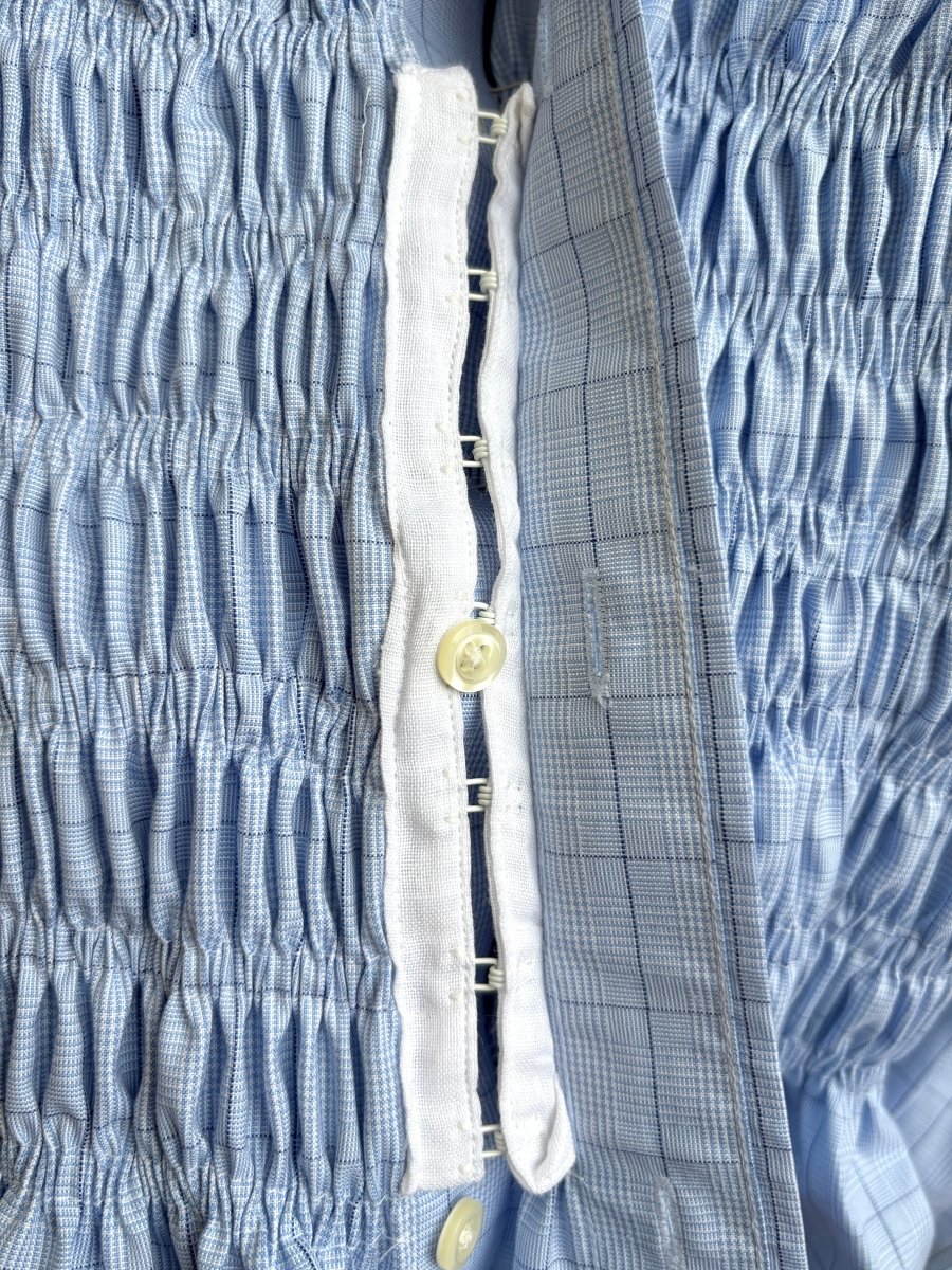 The George Top | Blue and White Plaid Button Down Top w/ Smocked Waist (Reworked) - Made X Hudson