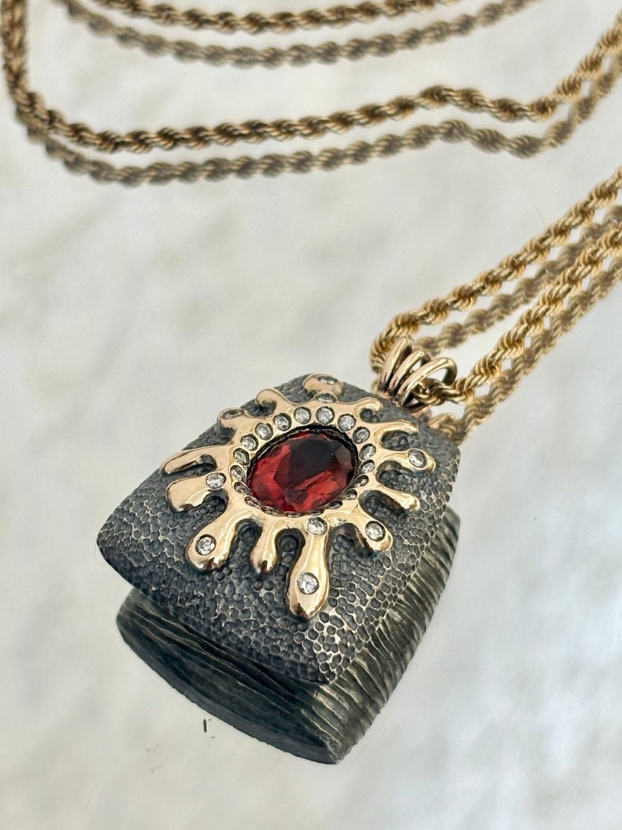 14K Gold & Silver Andesine Labradorite Pendant Necklace with .29K Diamonds - Made X Hudson