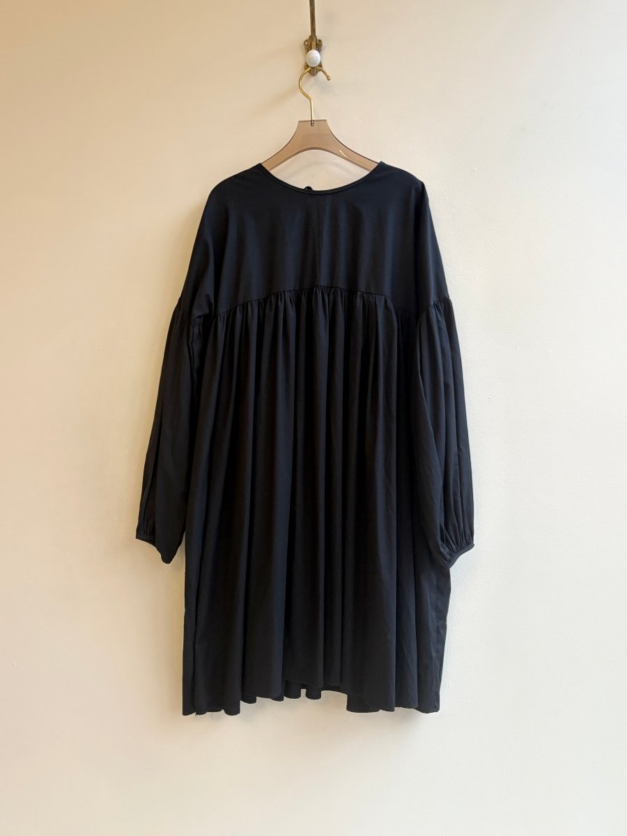 Black Long Sleeve Cotton Phoebe Puff Sleeve Dress w/ Belt - Made X Hudson