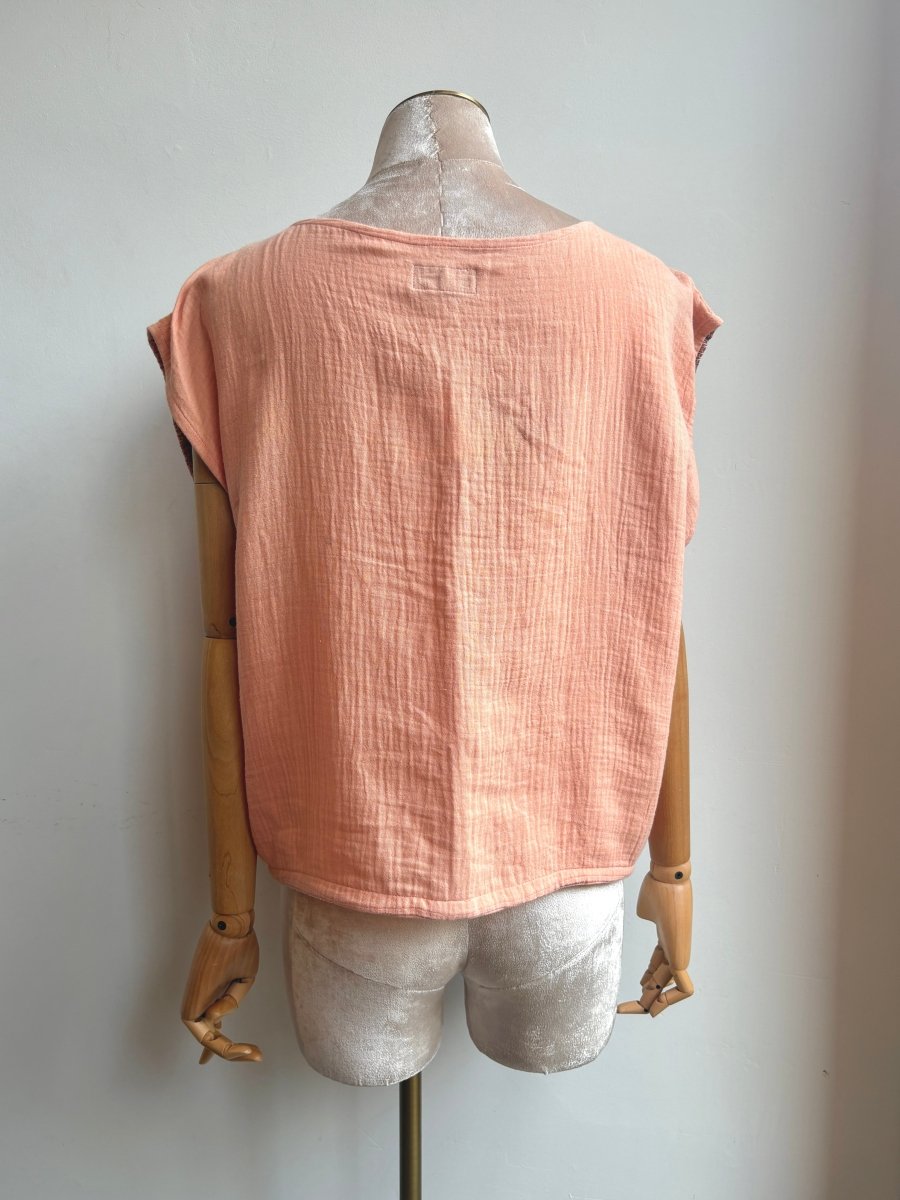 Handwoven Blouse in Coral & Green - Made X Hudson