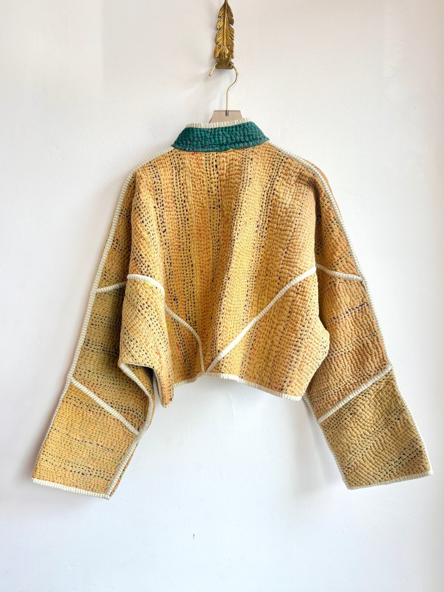 Reversible Kaira Quilted Cropped Jacket in Colors Wheat, Jade Green, Black & Wheat, Red, Orange, Gold - Made X Hudson