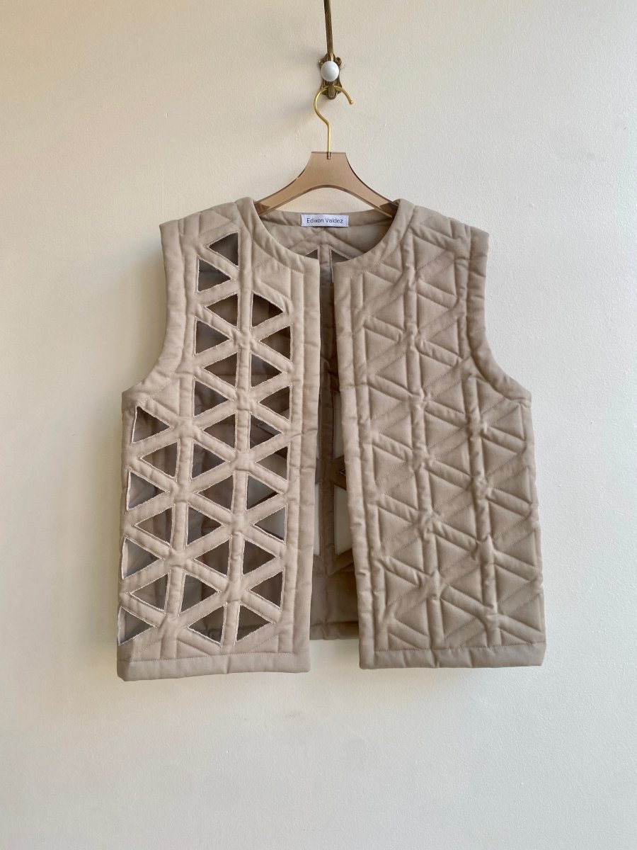 Geometric Cut Out Quilted Tan Vest - Made X Hudson