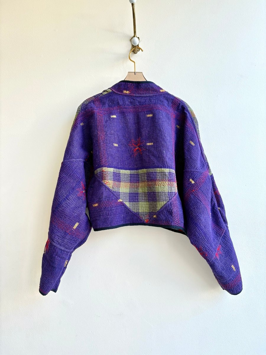 Reversible Kaira Quilted Cropped Jacket in Colors in Sky Blue and Red & Purple, Green, Red, Maroon and Gold - Made X Hudson