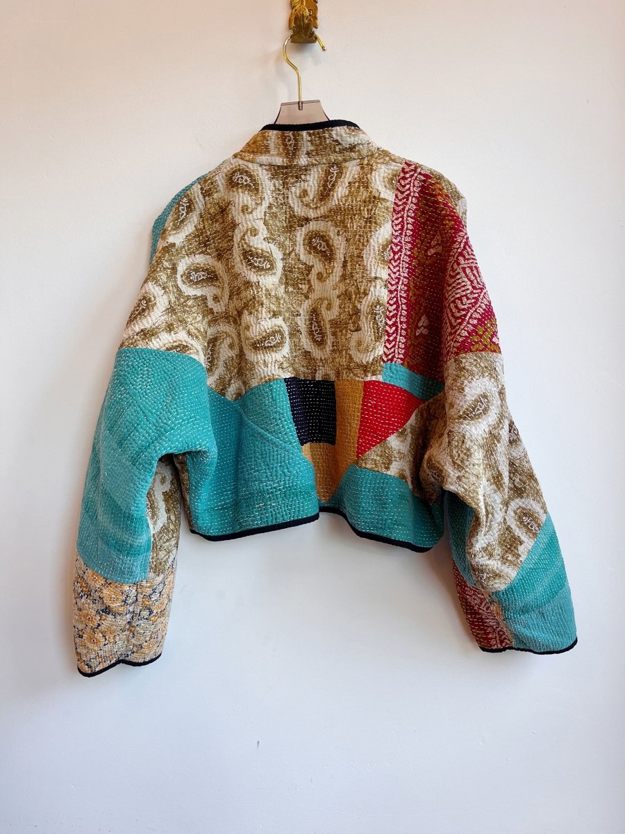 Reversible Kaira Quilted Cropped Jacket in Colors Purple, Red, Yellow, Light Brown, Black & Teal, Red, Light Brown, Black - Made X Hudson