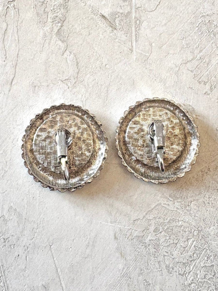 Silver Tone and Onyx Sarah Cov Clip On Earrings (Vintage) - Made X Hudson