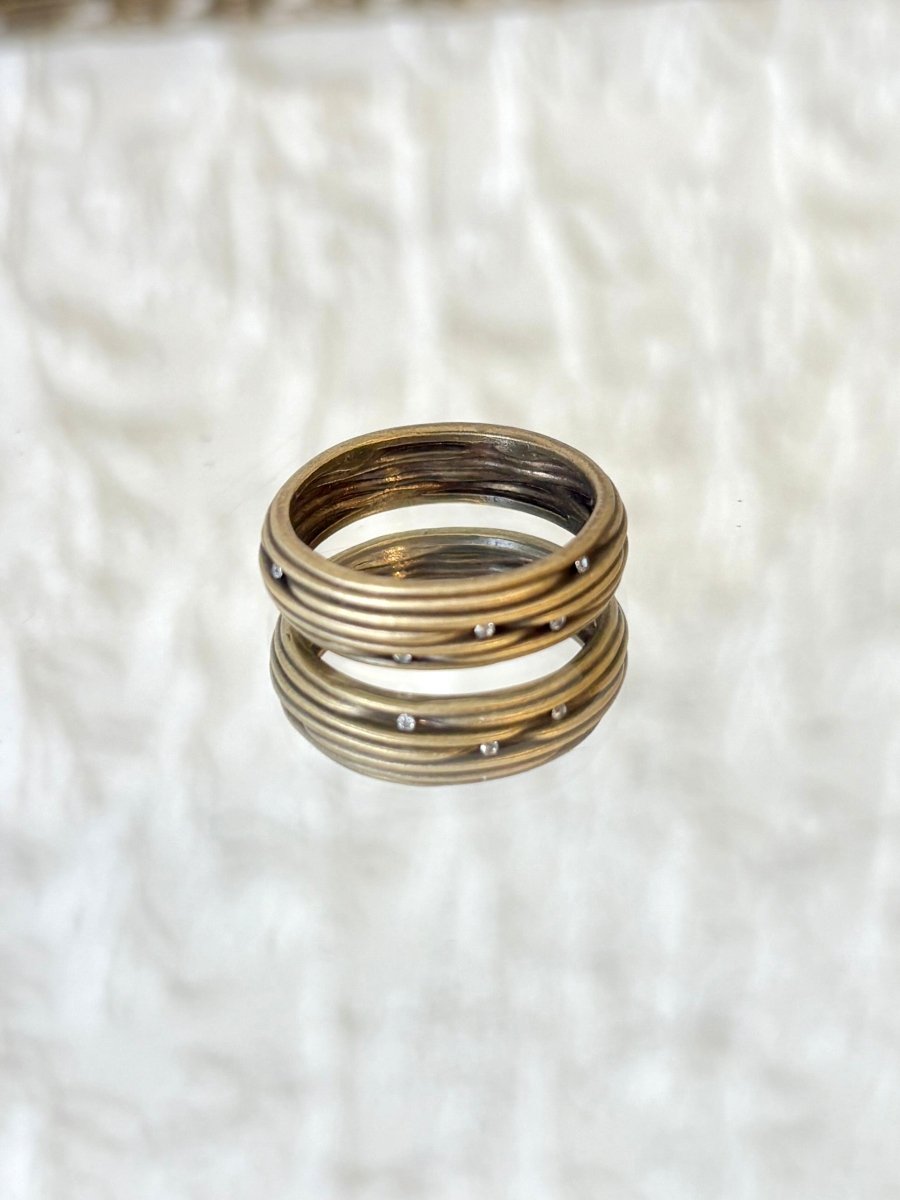 Brushwood Grass Gold Plated Ring w/ CZ Stones - Made X Hudson