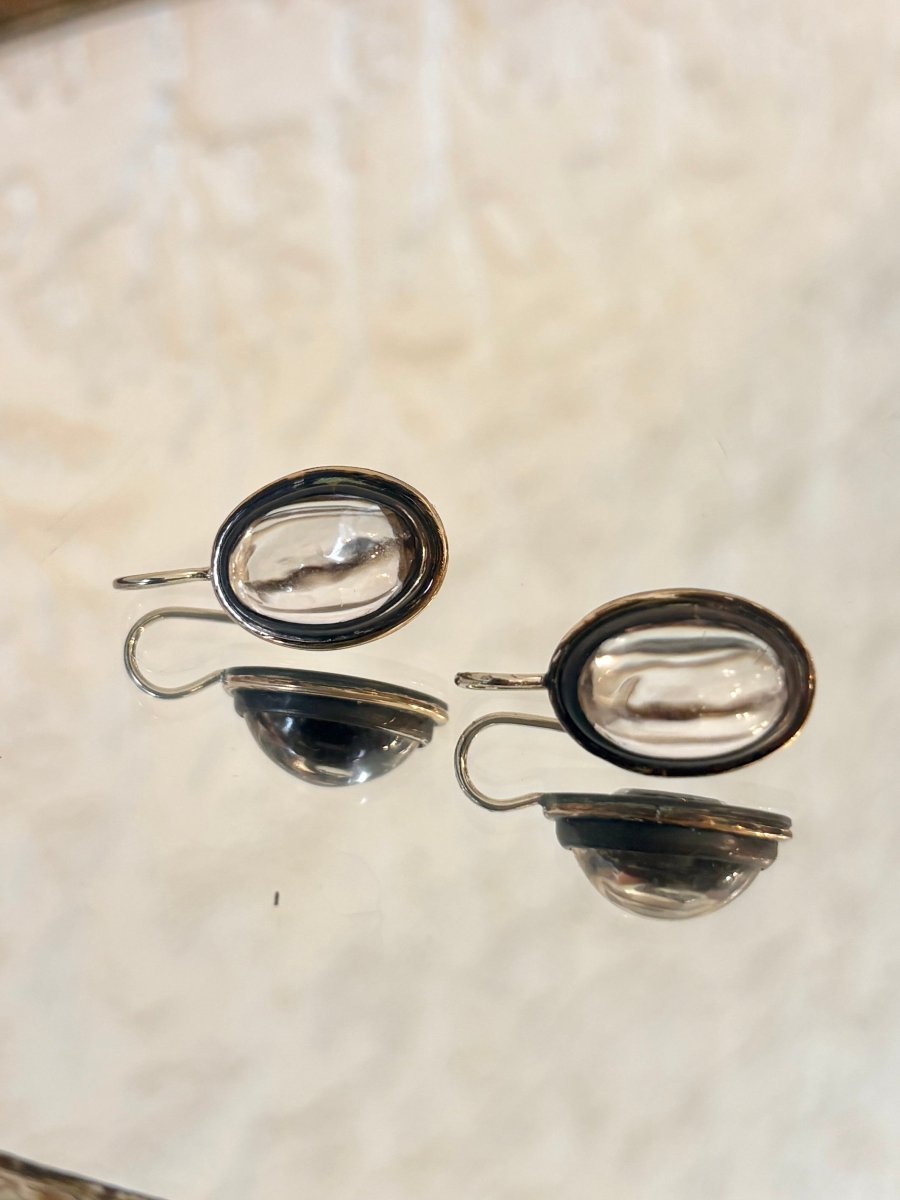 Kunzite and Silver with 14K Gold Rim Drop Earrings - Made X Hudson