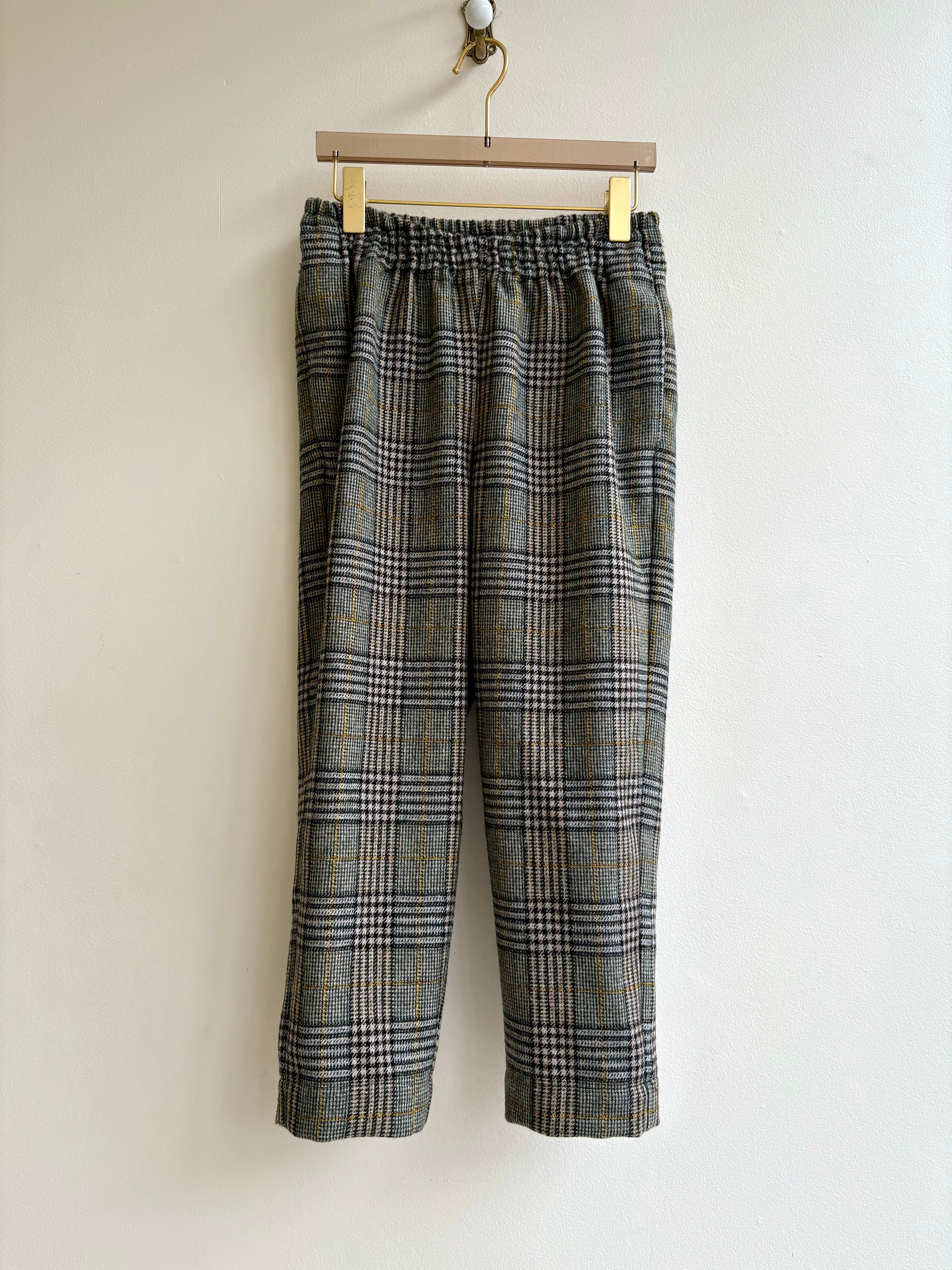 Image of cropped jogger-style pants in wool plaid