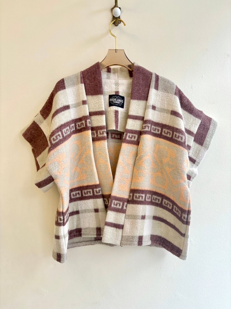 Burgundy, Cream, Peach Blanket Haori Vest - Made X Hudson