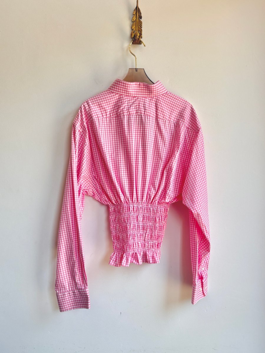 The George Top | Pink Gingham Button Down Top w/ Smocked Waist (Reworked) - Made X Hudson