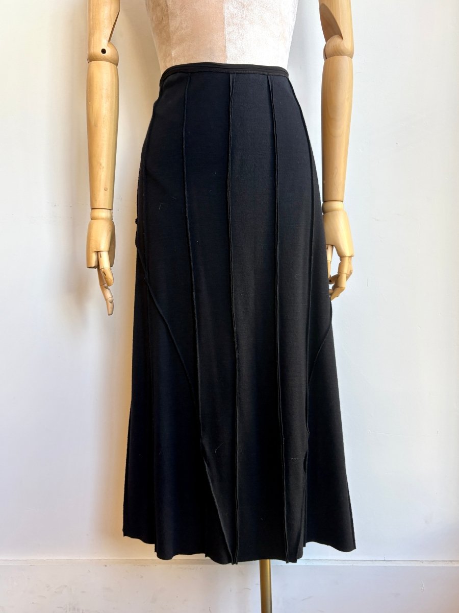 Vilma Mare | Black Maxi Skirt with Diagonal Seaming and Pleating (Vintage) - Made X Hudson