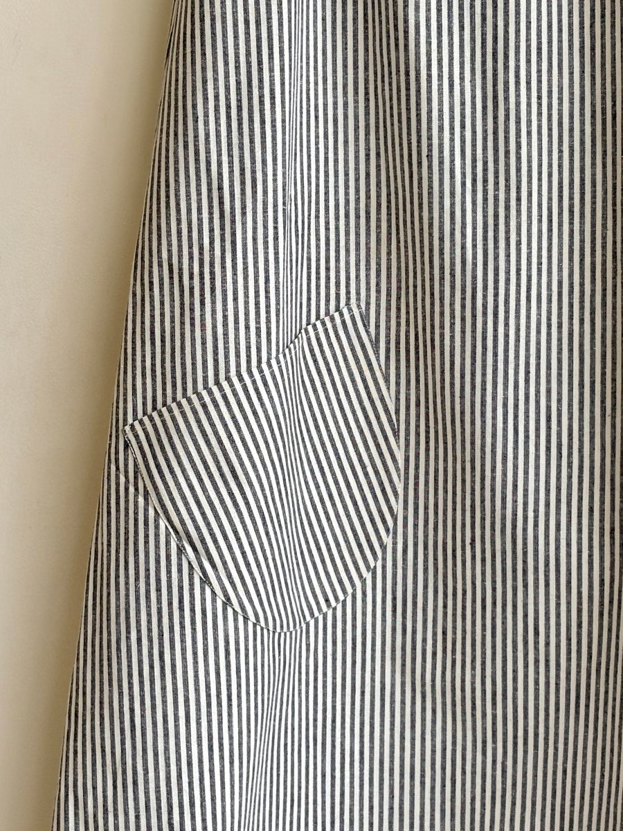 Black and Ivory Striped Chore Dress w/ Patch Pockets - Made X Hudson