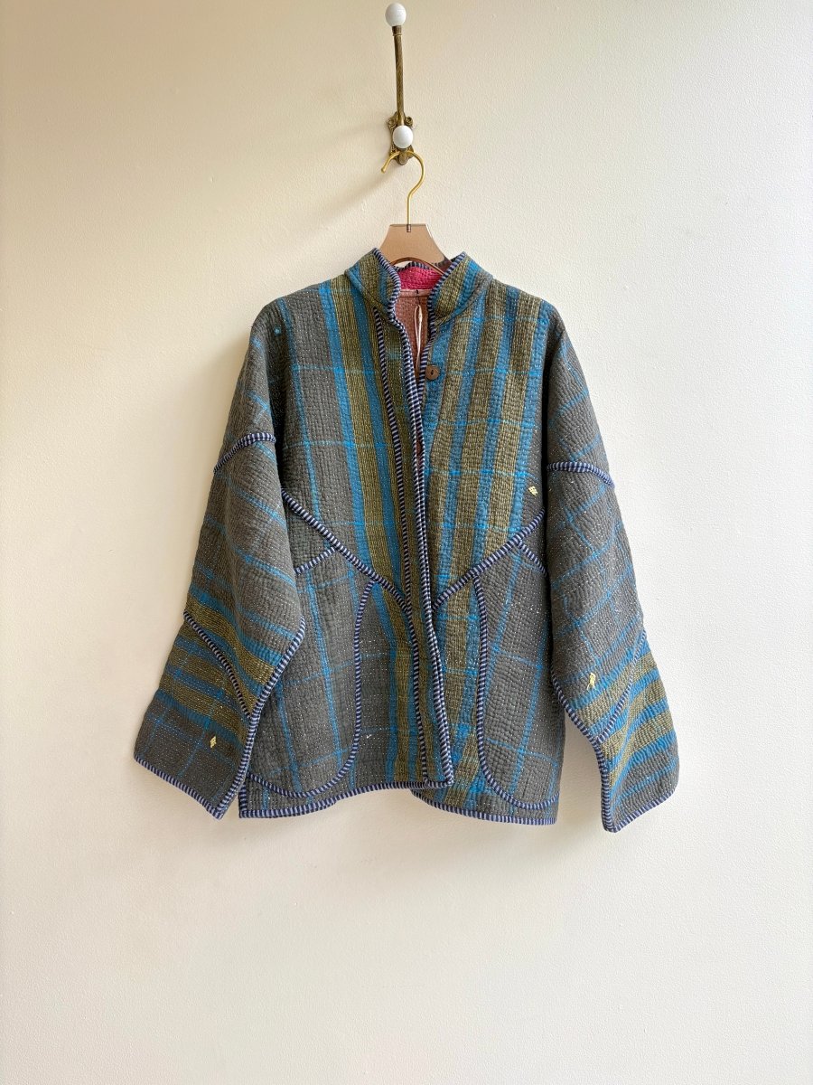 Reversible Ladhiya Quilted Jacket in Grey, Blue, Yellow & Blue, Purple, Mauve, Pink, Green - Made X Hudson