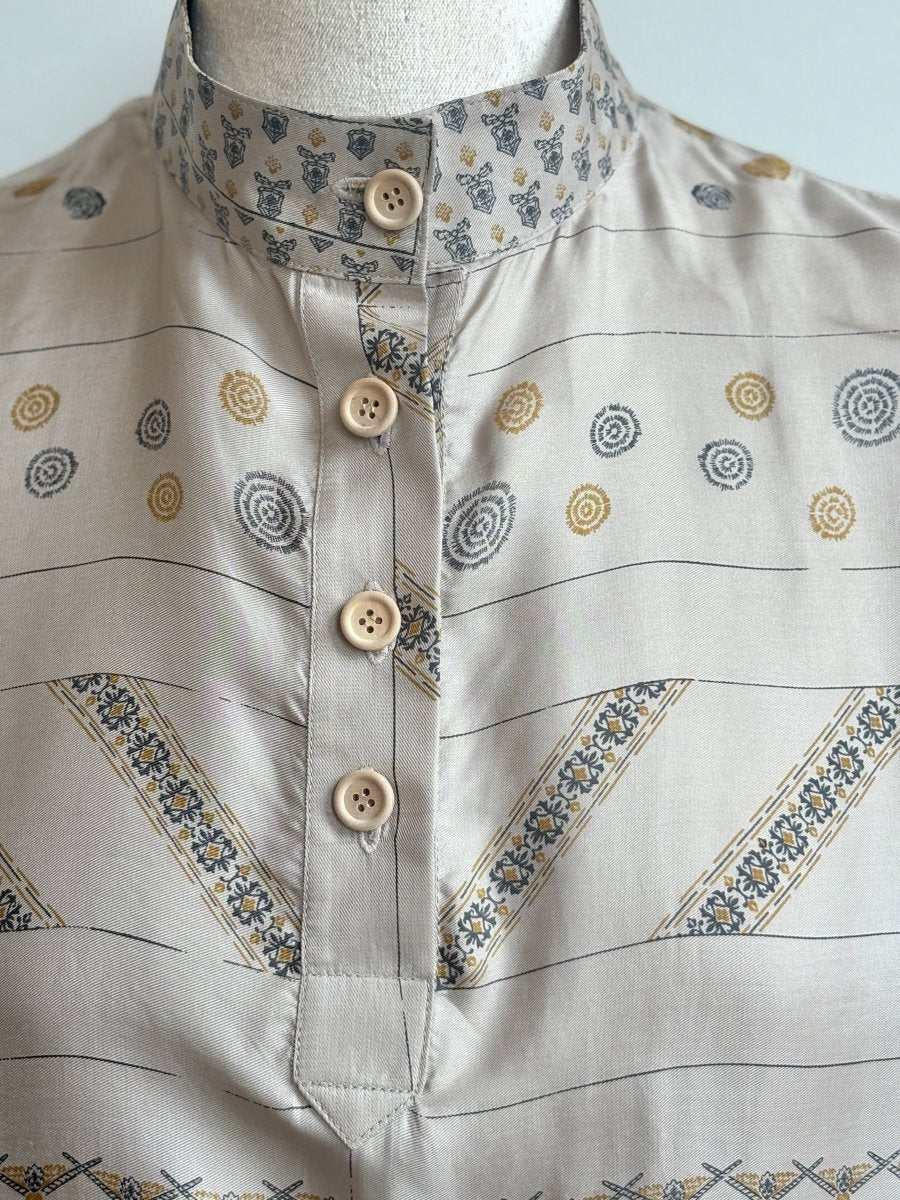 Short Sleeve Popover Shirt in Taupe Multiprint - Made X Hudson