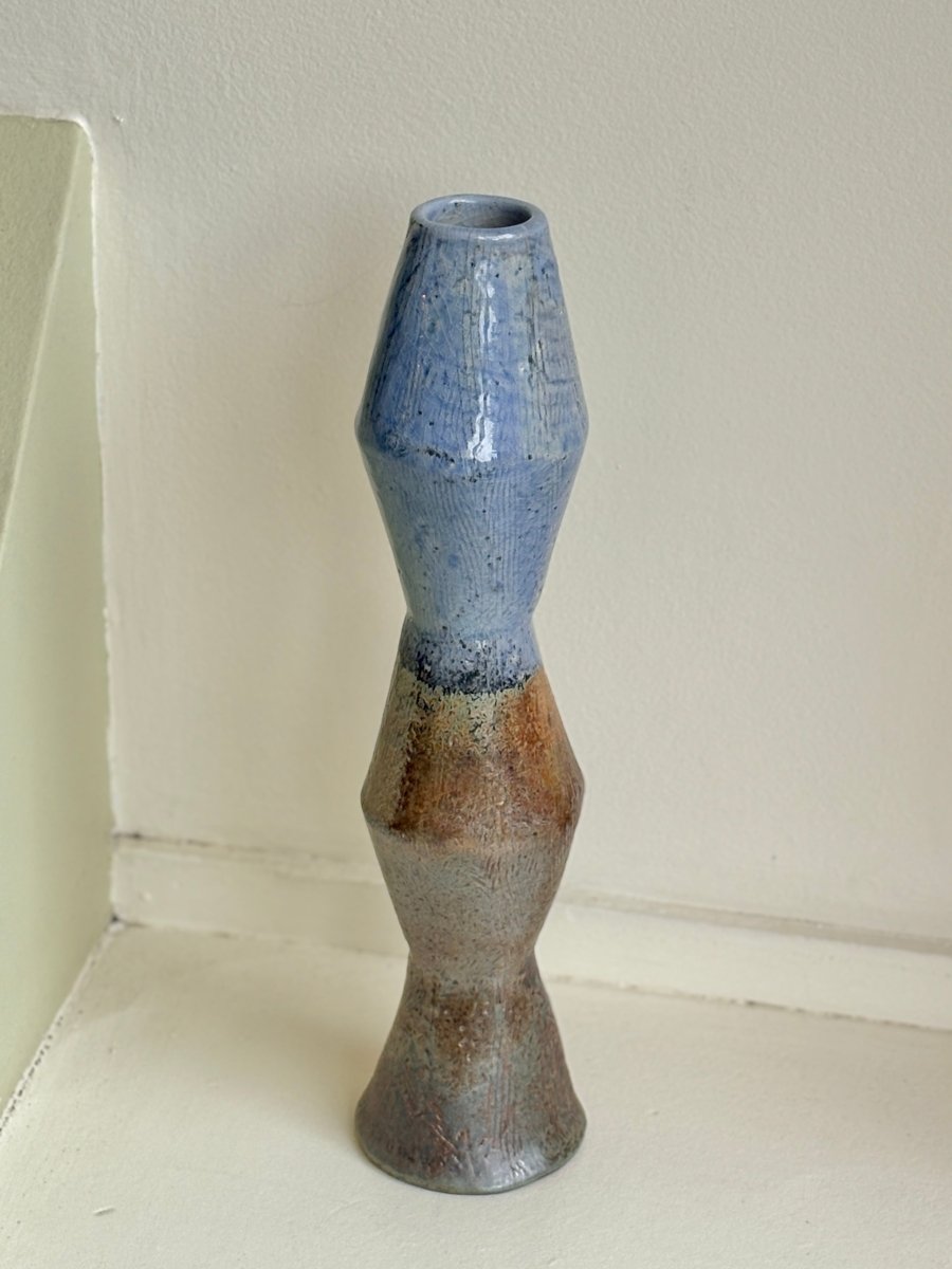 Pale Blue & Bronze Glazed Tall Interior Decorative Vase - Made X Hudson