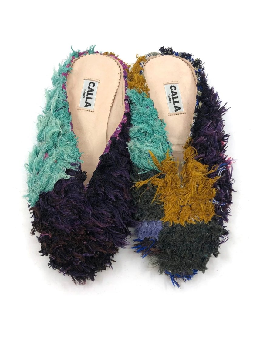 Aili Babouche “Indie” Mules In Colors Purple, Aqua, Gold, & Charcoal (Size 40) - Made X Hudson